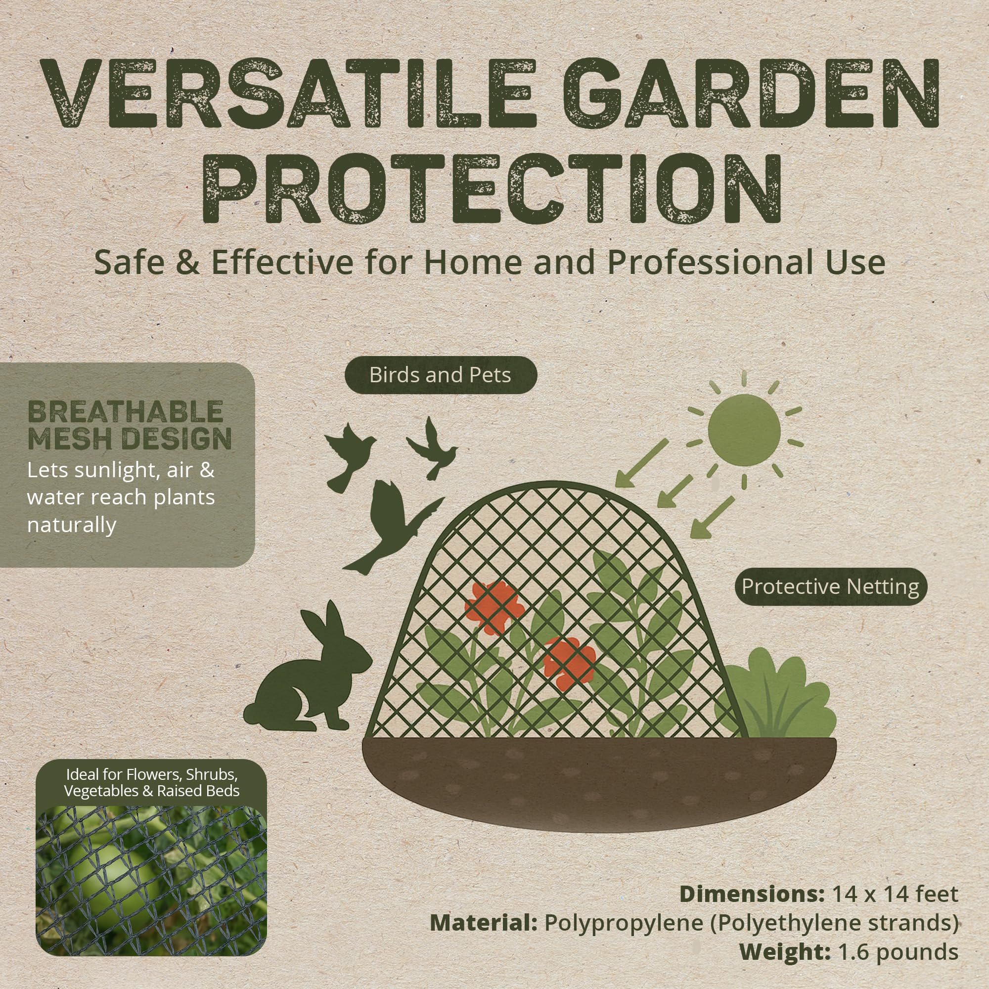 DeWitt 2-Pack Deluxe Bird Barricade Netting with 1/4 Inch Openings, 14x14 Feet – Polyethylene Mesh Protection for Garden Plants, Fruits, Vegetables, Bushes, Trees and Flowers - Image 3