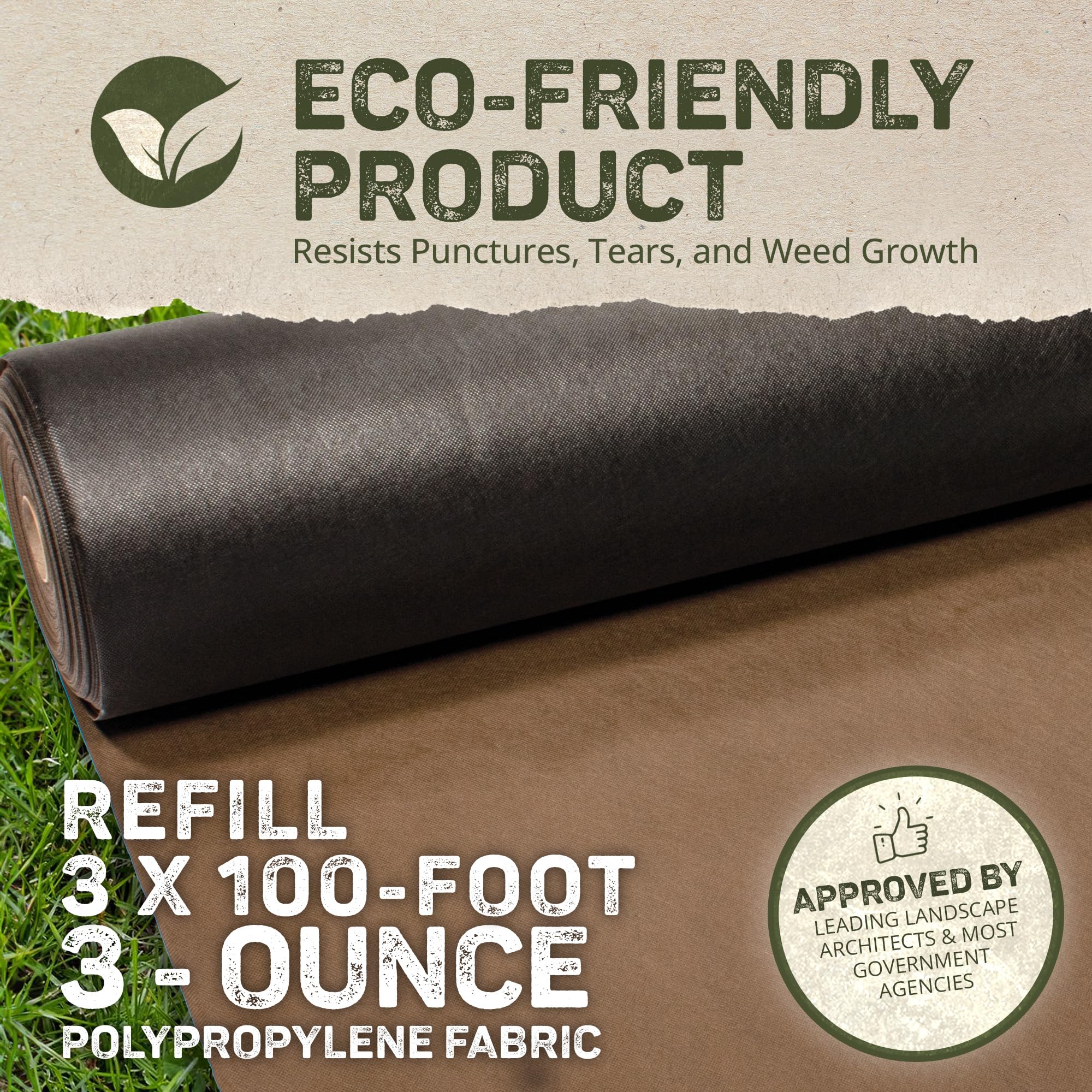 Dewitt 30 Year Professional Weed Control Fabric 3 oz, Brown, 3 x 100 Feet – Heavy-Duty Landscape Barrier and Ground Cover for Gardens, Raised Beds, Walkways, and Outdoor Landscaping - Image 3