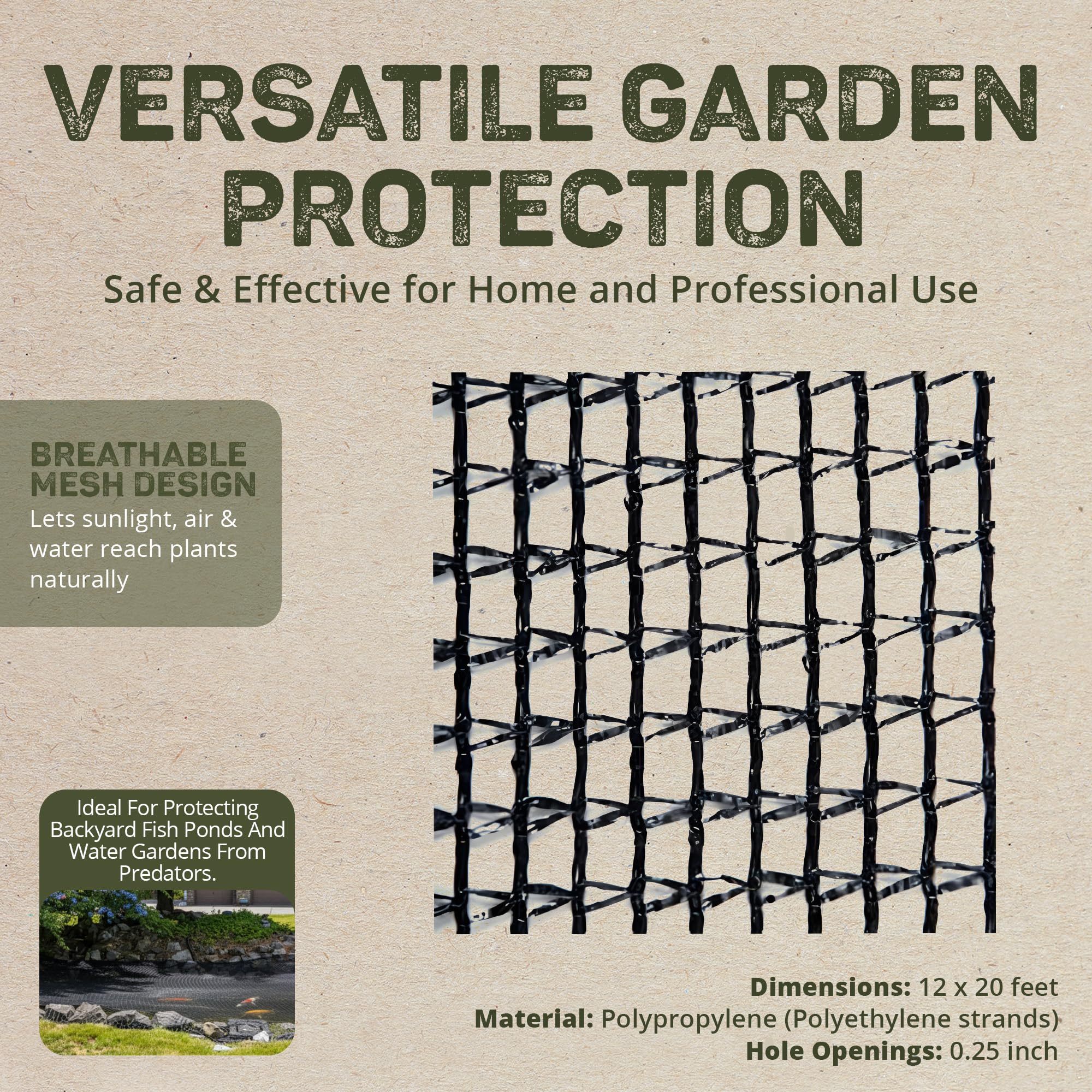 Dewitt Deluxe Pond Netting with 1/4-Inch Openings, 12 x 20 Feet – Plastic Cover Mesh for Fish and Koi Protection, Leaf and Bird Net Barrier for Outdoor Garden Water Feature - Image 4